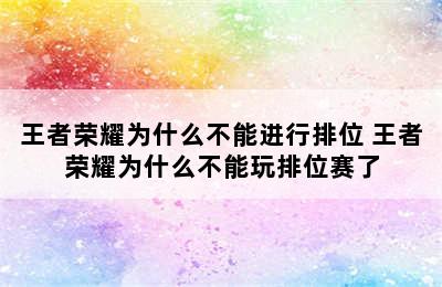 王者荣耀为什么不能进行排位 王者荣耀为什么不能玩排位赛了